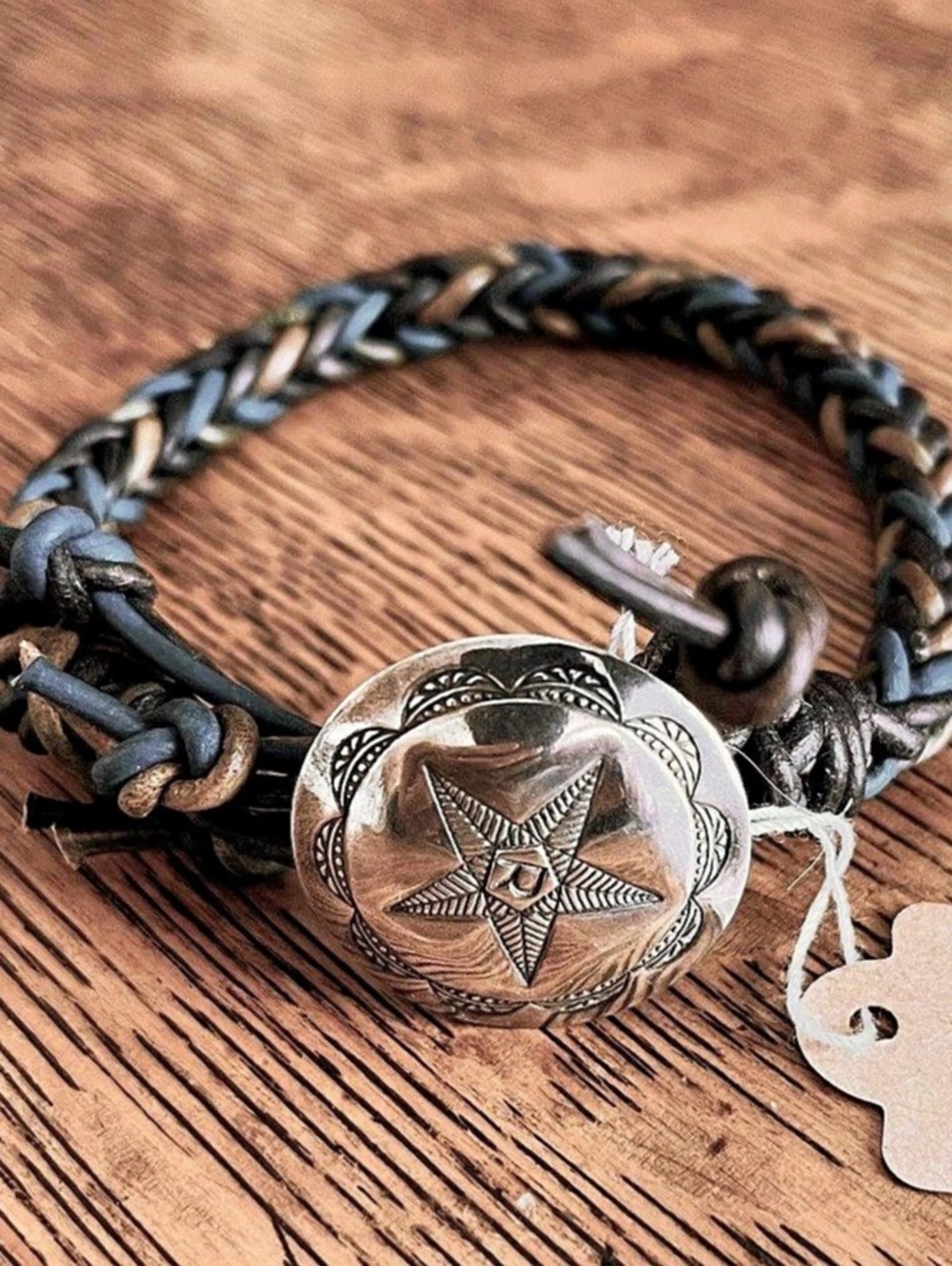 Leather Braided Concho Bracelet